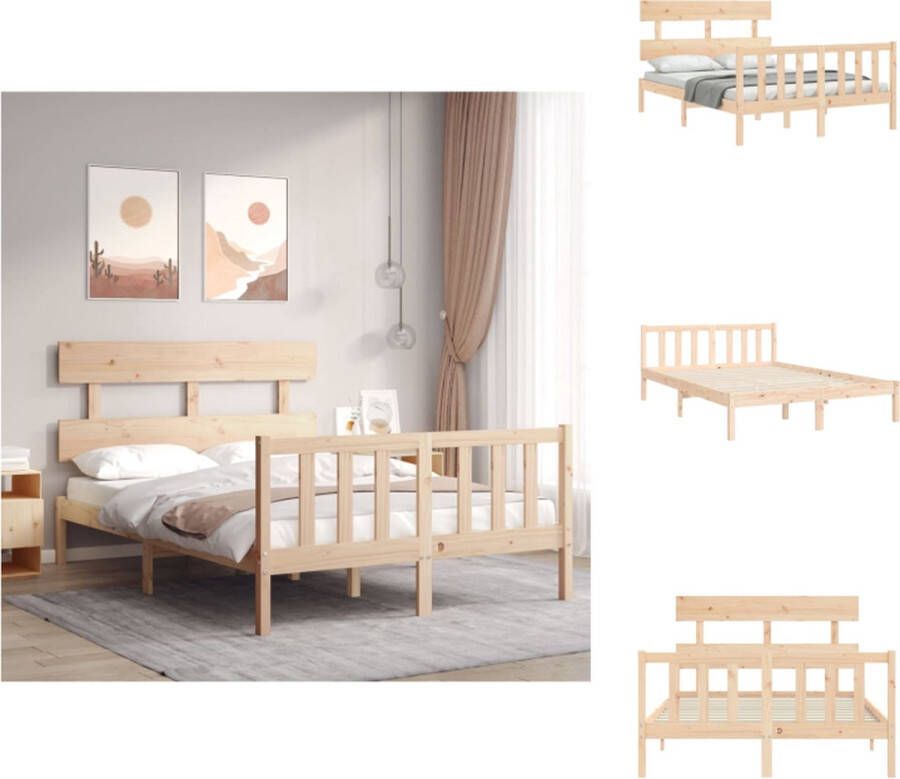 VidaXL Bedframe Massief Grenenhout 205.5 x 145.5 x 81 cm Multiplex Lattenbodem Functioneel Hoofd- en Voeteneinde Matras niet inbegrepen Bed - Foto 3