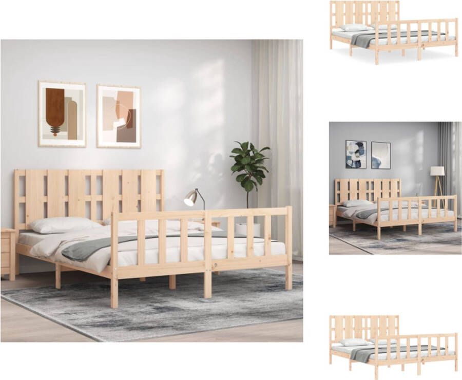 VidaXL Grenenhouten Bedframe 205.5 x 155.5 x 100 cm Multiplex lattenbodem Functioneel hoofd- en voeteneinde Montage vereist Bed - Foto 3