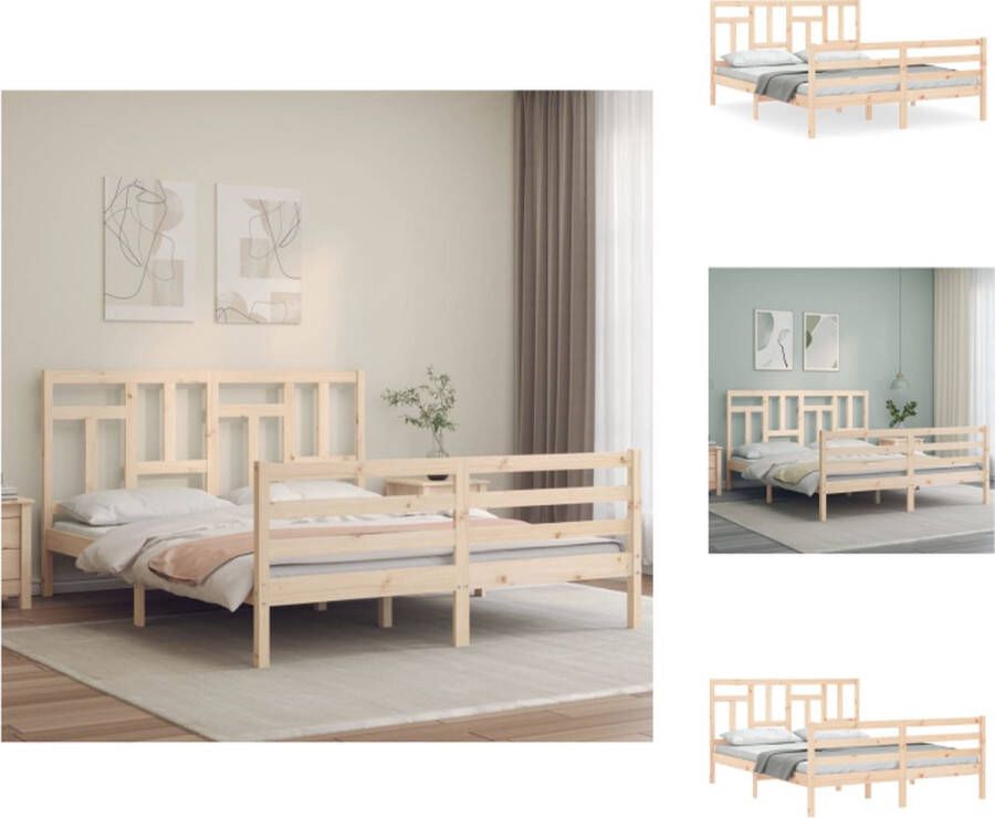 VidaXL Bedframe Massief grenenhout 205.5 x 155.5 x 100 cm Multiplex lattenbodem Bed