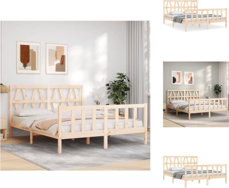 vidaXL Bedframe Massief Grenenhout 205.5 x 155.5 x 100 cm Multiplex lattenbodem Functioneel hoofd- en voeteneinde Onbehandeld Bed