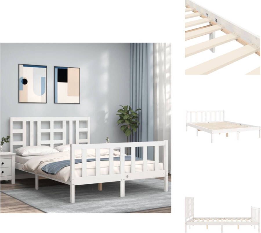 VidaXL Bed Grenenhout Massief Wit 205.5 x 155.5 x 100 cm Multiplex lattenbodem 150 x 200 cm matras Montage vereist Bed - Foto 3