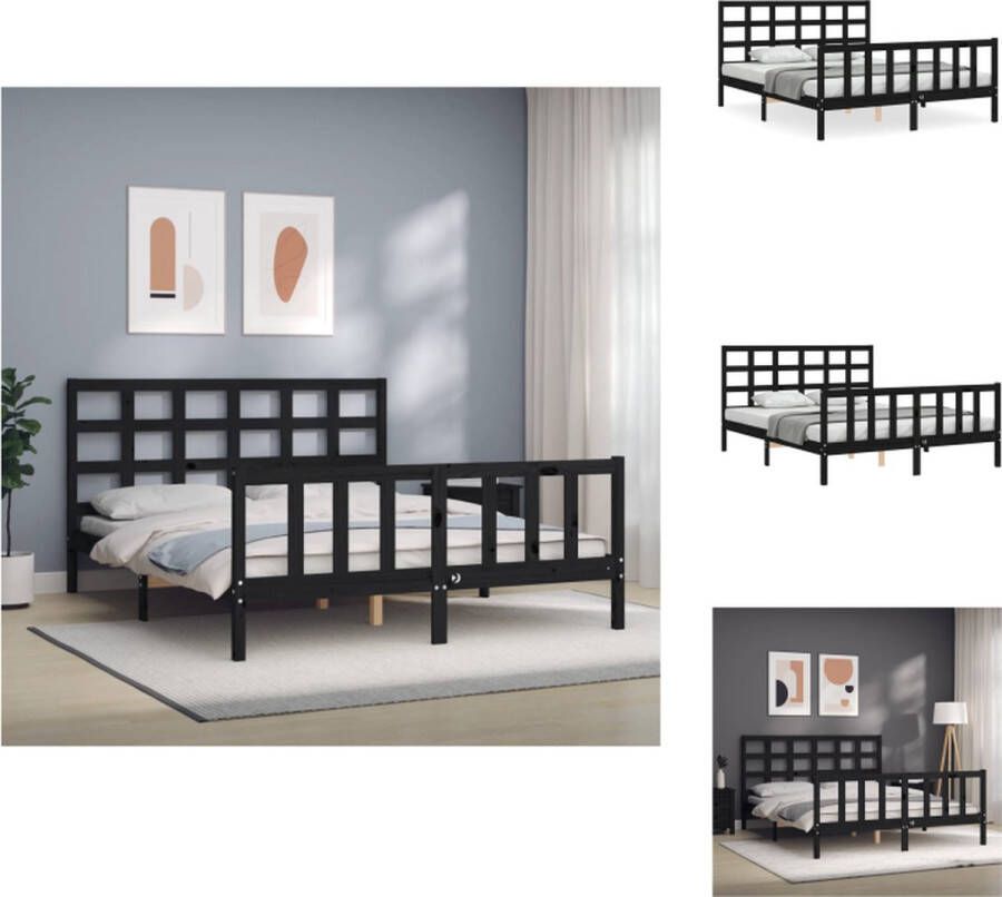 VidaXL Bedframe Bedframes Bed Tweepersoonsbed Bedframe met hoofdbord massief hout zwart 5FT King Size - Foto 2