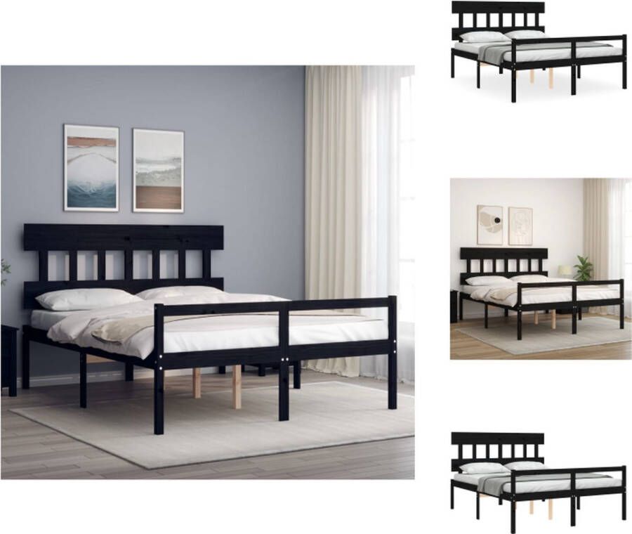 VidaXL Seniorenbed Seniorenbedden Senioren Bed Bedframe Seniorenbed met hoofdbord massief hout zwart - Foto 2