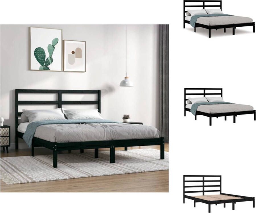 VidaXL Bedframe Bedframes Bed Bedbodem Bedframe massief hout zwart 150x200 cm 5FT King Size - Foto 3