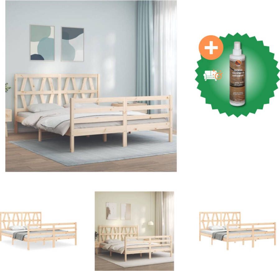 VidaXL Bedframe Massief grenenhout 205.5 x 165.5 x 100 cm Multiplex lattenbodem Bed Inclusief Houtreiniger en verfrisser