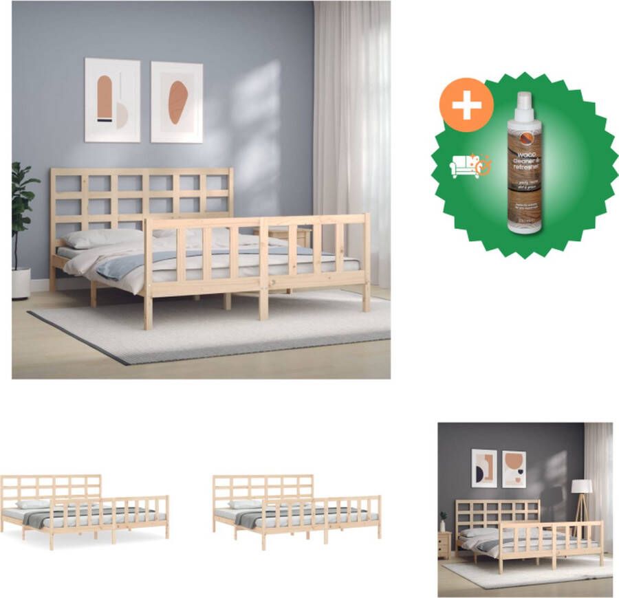 VidaXL Bedframe Massief grenenhout 205.5 x 165.5 x 100 cm multiplex lattenbodem Bed Inclusief Houtreiniger en verfrisser