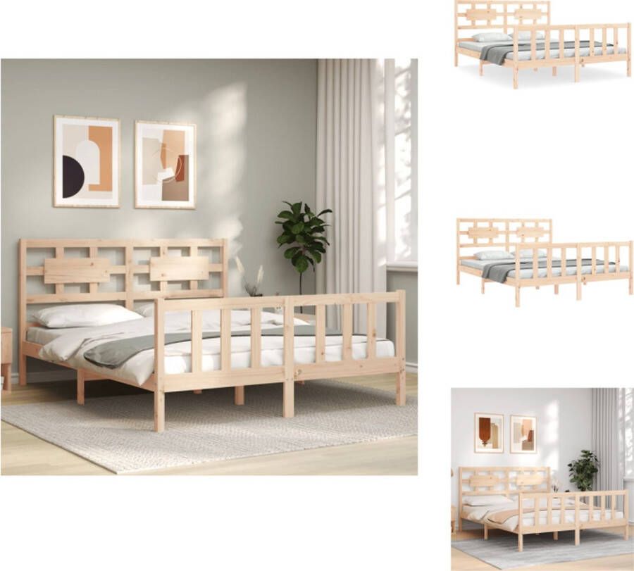 VidaXL Bedframe Massief Grenenhout 205.5 x 165.5 x 100 cm Multiplex Lattenbodem Functioneel hoofd- en voeteneinde Bed - Foto 2