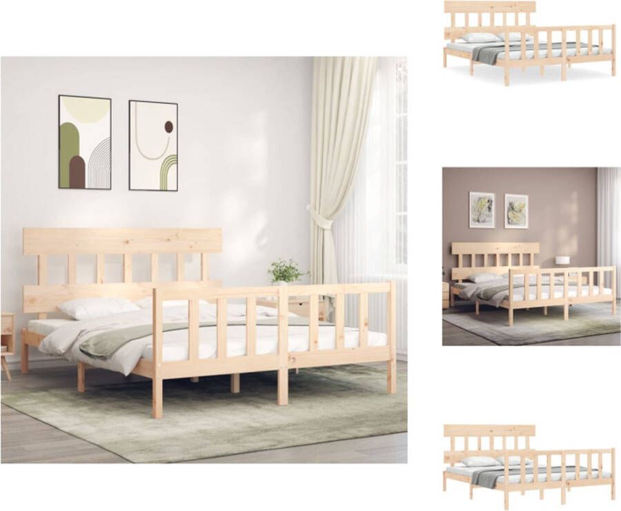 VidaXL Bedframe Massief grenenhout 205.5 x 165.5 x 81 cm Inclusief hoofd- en voeteneinde Montage vereist Bed - Foto 2