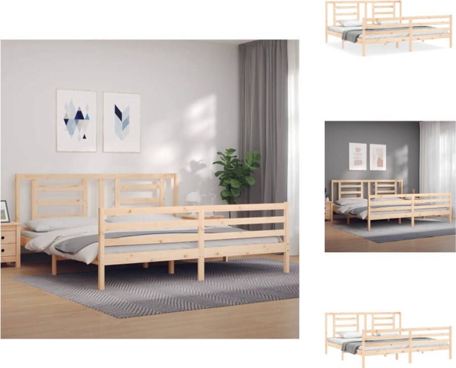 VidaXL Bedframe Massief Grenenhout Multiplex Lattenbodem 205.5 x 185.5 x 100 cm 180 x 200 cm matras Montage vereist Bed - Foto 3