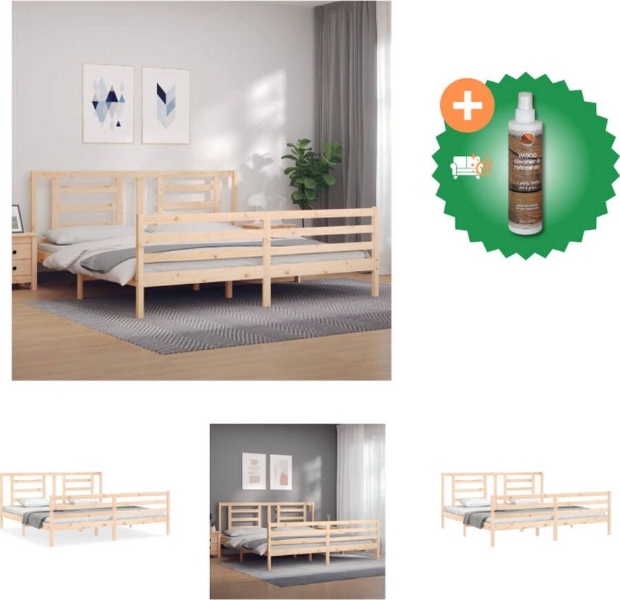 VidaXL Bedframe Massief grenenhout Multiplex lattenbodem Functioneel hoofd- en voeteneinde 205.5 x 185.5 x 100 cm 180 x 200 cm (6FT Super King) Montage vereist Bed Inclusief Houtreiniger en verfrisser - Foto 3