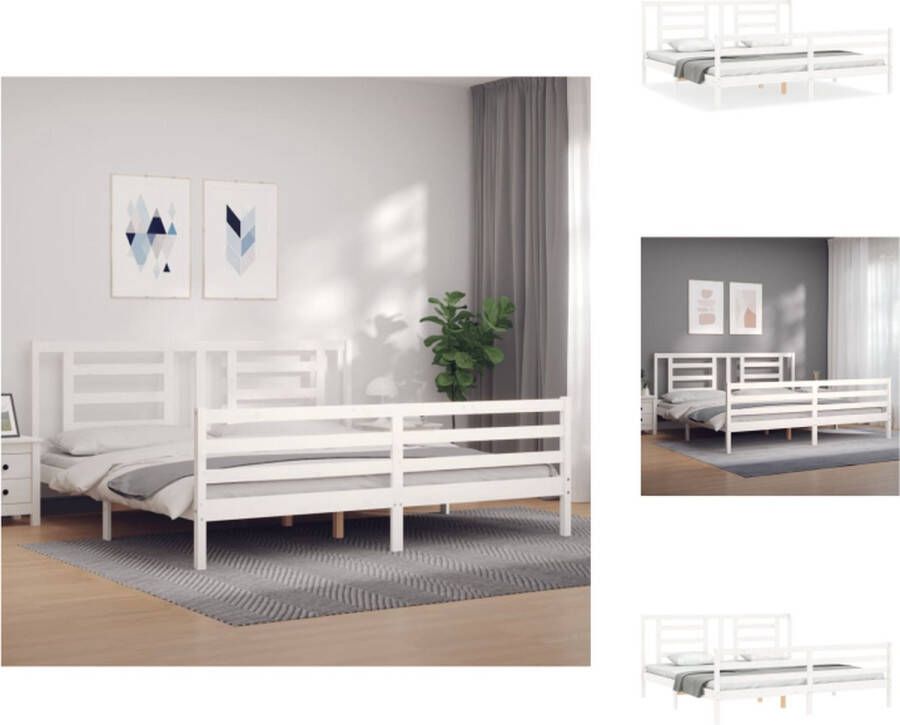 VidaXL Massief Grenenhouten Bedframe Multiplex Lattenbodem 205.5 x 185.5 x 100 cm Wit 180 x 200 cm (6FT Super King) Bed - Foto 2