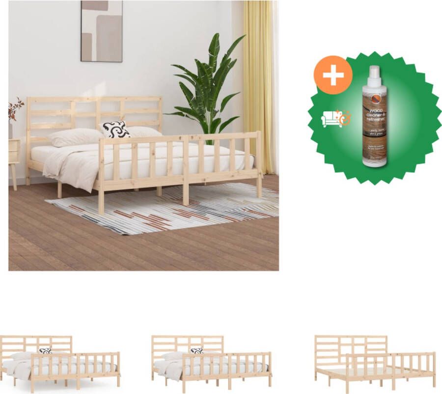 VidaXL Houten bedframe 205.5 x 185.5 x 31 cm massief grenenhout geschikt voor 180 x 200 cm matras Montage vereist Bed Inclusief Houtreiniger en verfrisser - Foto 4