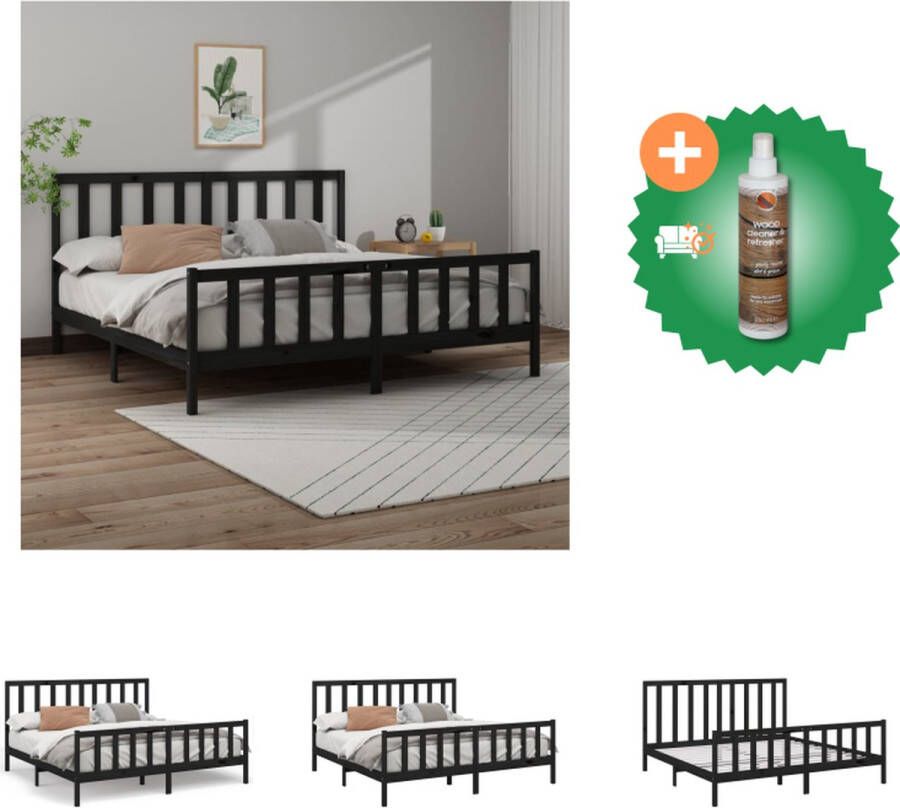 VidaXL Bedframe massief grenenhout zwart 180x200 cm 6FT Super King Bed Inclusief Houtreiniger en verfrisser