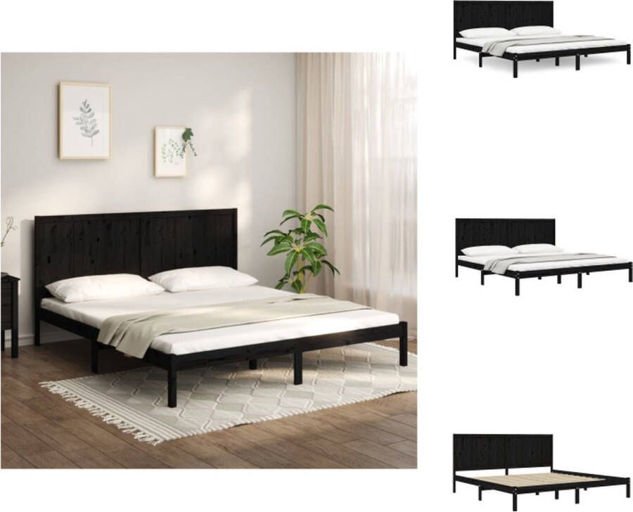 VidaXL Bedframe Bedframes Bed Bedbodem -Bedframe-massief-grenenhout-zwart-200x200-cm - Foto 13