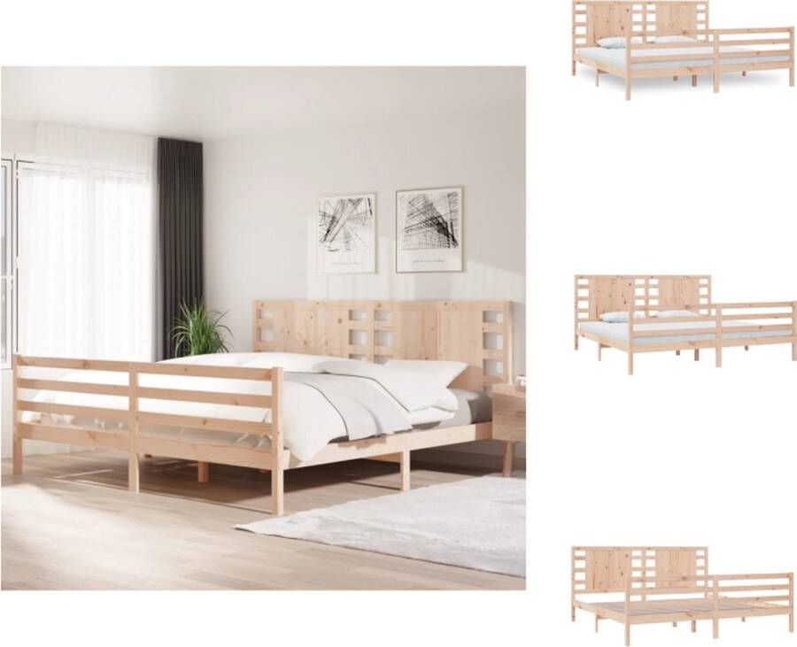 VidaXL Bedframe Massief Grenenhout Kingsize Rustiek Ontwerp 205.5 x 205.5 x 31 cm Onbehandeld Bed - Foto 11