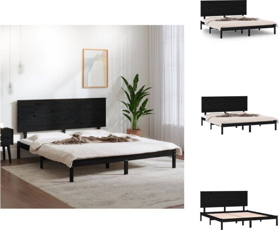 VidaXL Bedframe Bedframes Bed Bedbodem -Bedframe-massief-grenenhout-zwart-200x200-cm - Foto 16