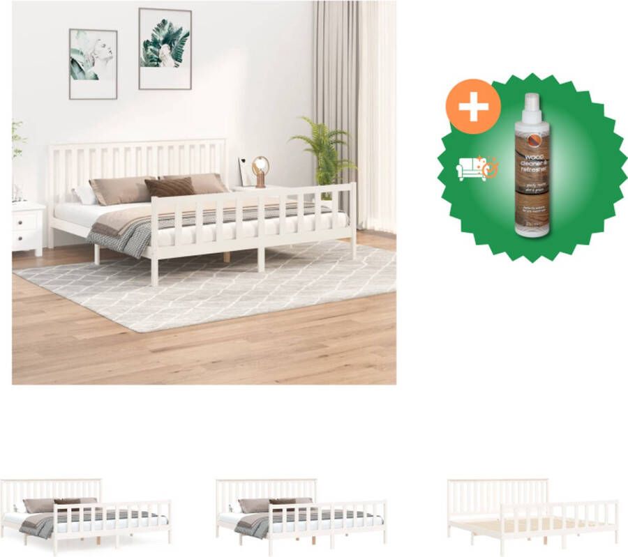 VidaXL Bedframe met hoofdbord massief grenenhout wit 200x200 cm Bed Inclusief Houtreiniger en verfrisser