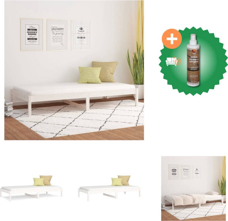 VidaXL Bedframe Massief grenenhout 205.5 x 85.5 x 30 cm Wit Bed Inclusief Houtreiniger en verfrisser