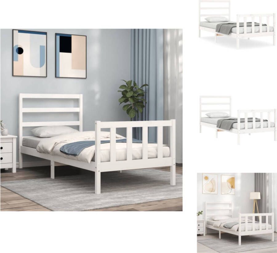 VidaXL Bedframe Massief Grenenhout Eenpersoonsbed Wit 205.5 x 95.5 x 100 cm Multiplex lattenbodem Bed - Foto 2
