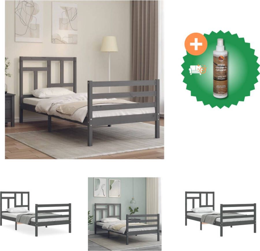 vidaXL Bedframe Massief Grenenhout 205.5 x 95.5 x 100 cm Grijs Bed Inclusief Houtreiniger en verfrisser