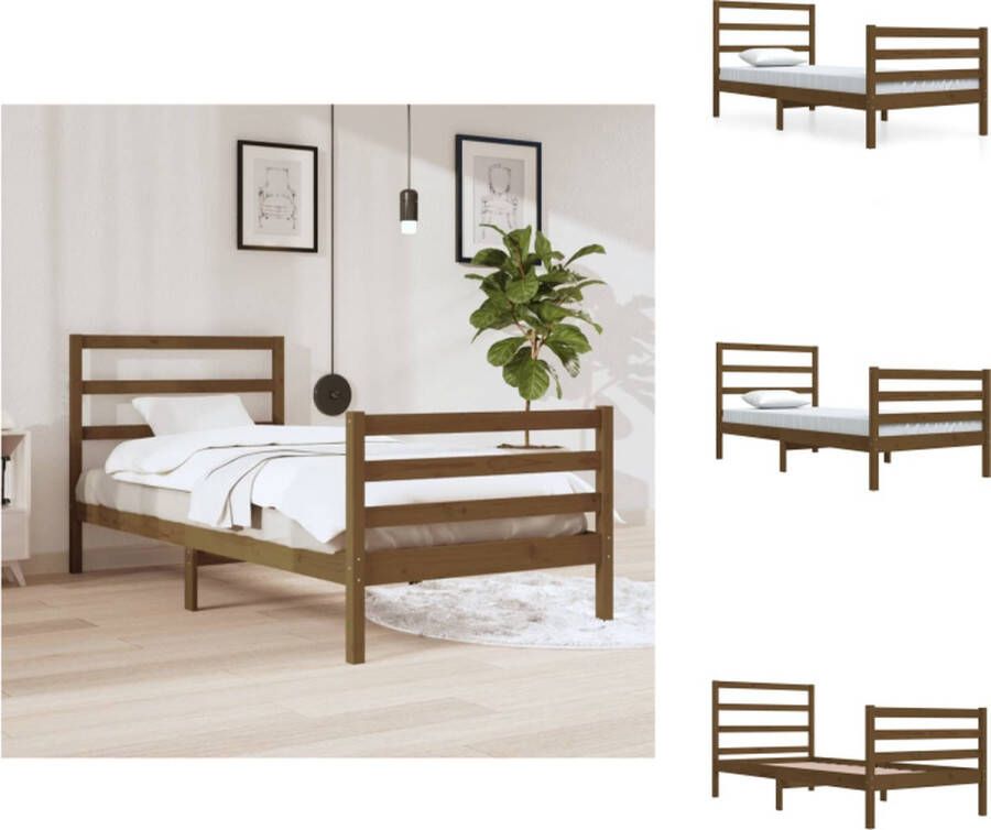 VidaXL Bedframe Bedframes Bed Eenpersoonsbed Bedframe met hoofdbord massief hout honingbruin 90x200 cm - Foto 4