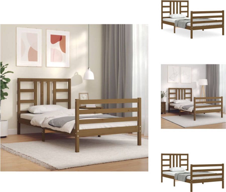 VidaXL Bedframe Bedframes Bed Eenpersoonsbed Bedframe met hoofdbord massief hout honingbruin 90x200 cm - Foto 2