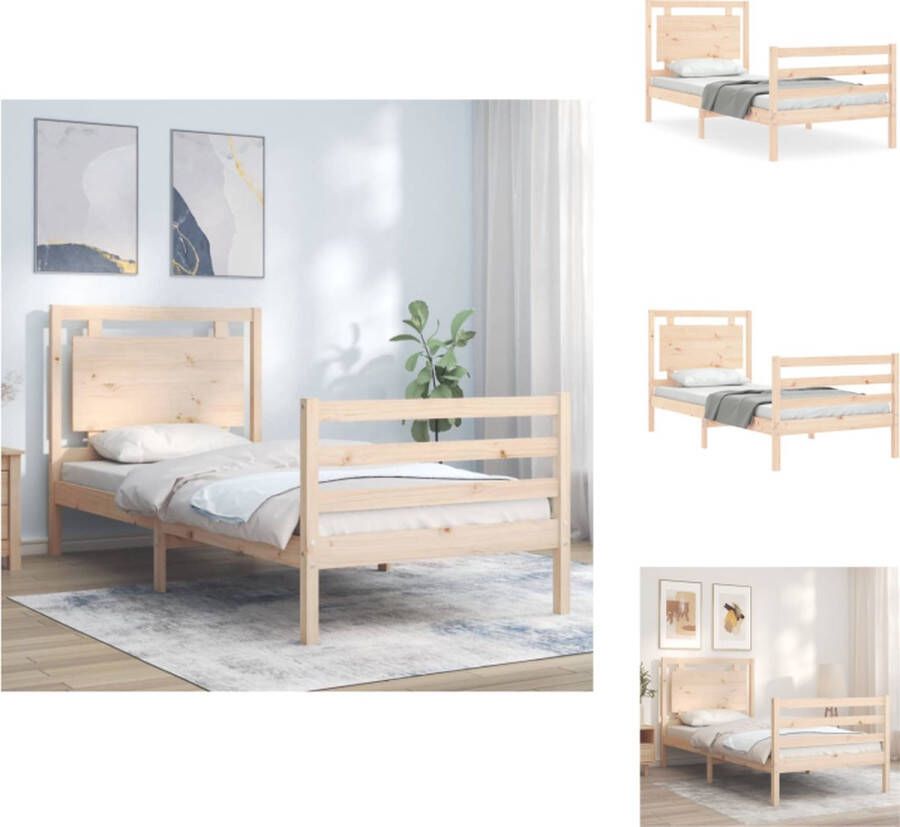 VidaXL Bedframe Massief Grenenhout 205.5 x 95.5 x 100 cm Met Multiplex Lattenbodem Functioneel Hoofd- en Voeteneinde Onbehandeld Bed