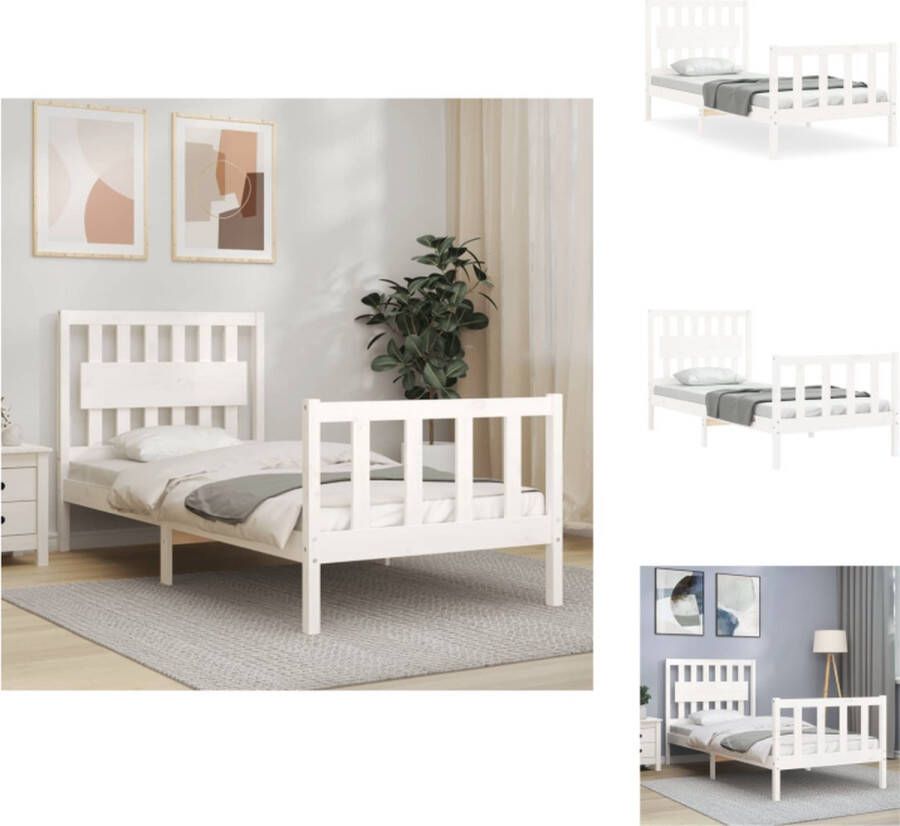 VidaXL Bedframe Bedframes Bed Eenpersoonsbed Bedframe zonder matras massief grenenhout wit 90x200 cm - Foto 2