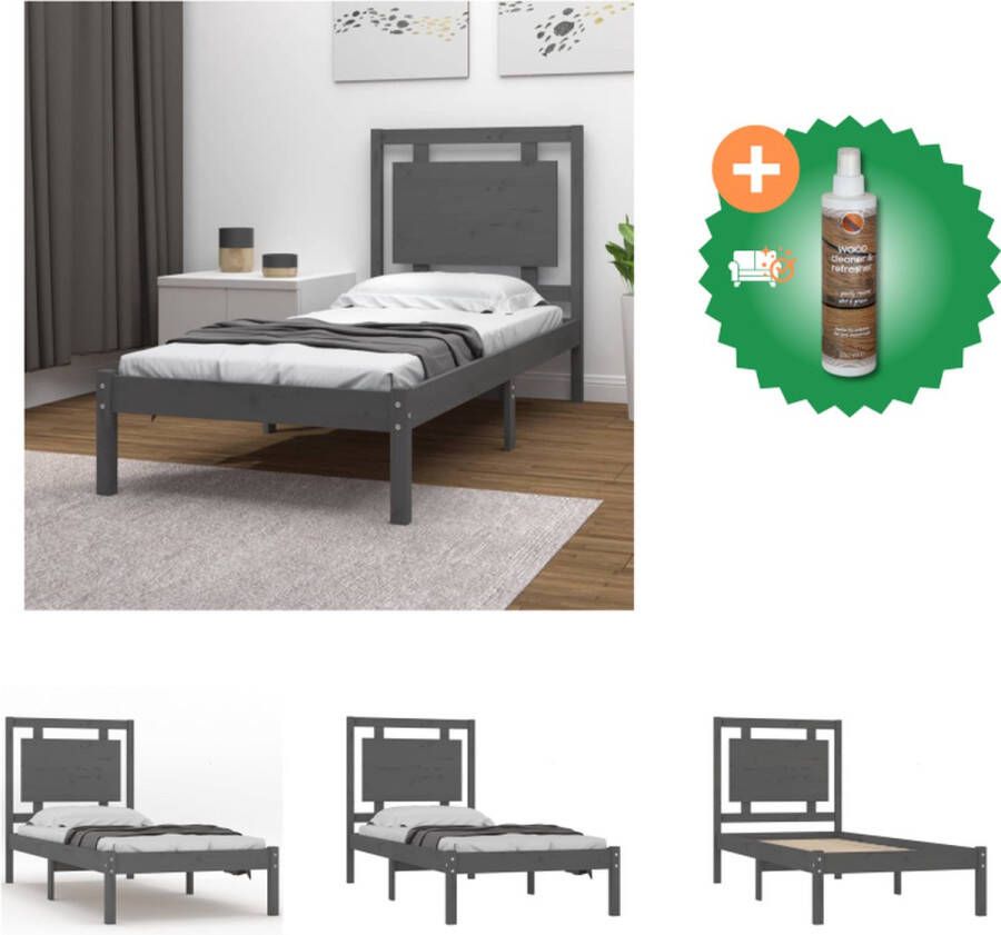 VidaXL Bedframe Massief Grenenhout 205.5 x 95.5 x 31 cm Grijs Bed Inclusief Houtreiniger en verfrisser