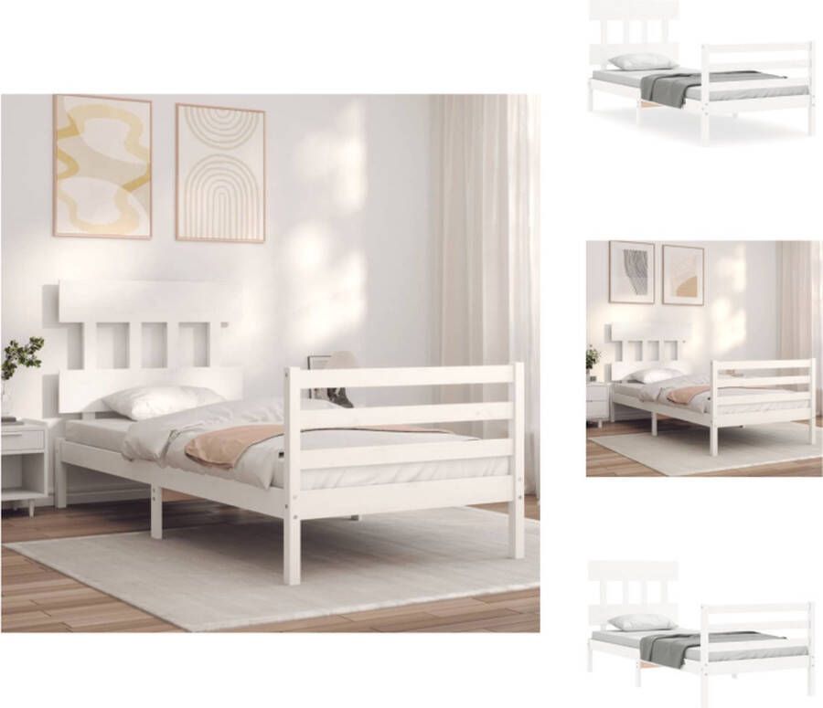VidaXL Bedframe Bedframes Bed Eenpersoonsbed Bedframe met hoofdbord massief hout wit 90x200 cm - Foto 3