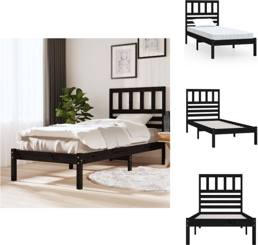 VidaXL Bedframe Massief Grenenhout 205.5 x 96 x 100 cm Zwart Bed