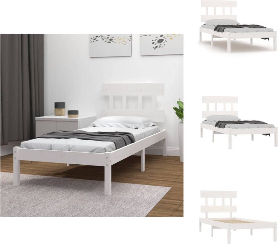 VidaXL Bedframe Bedframes Eenpersoonsbed Bed Bedframe massief hout wit 100x200 cm - Foto 6