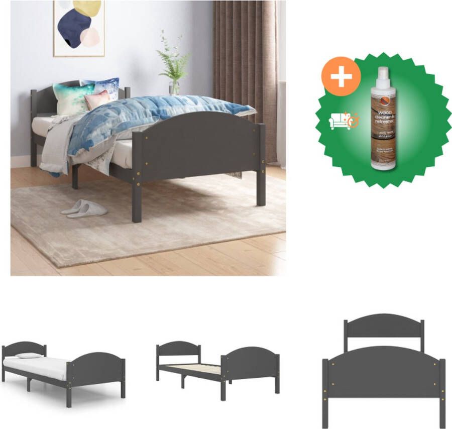 VidaXL Bedframe Grenenhout Donkergrijs 204 x 107 x 55 cm Geschikt voor 100 x 200 cm Matras Montage vereist Bed Inclusief Houtreiniger en verfrisser