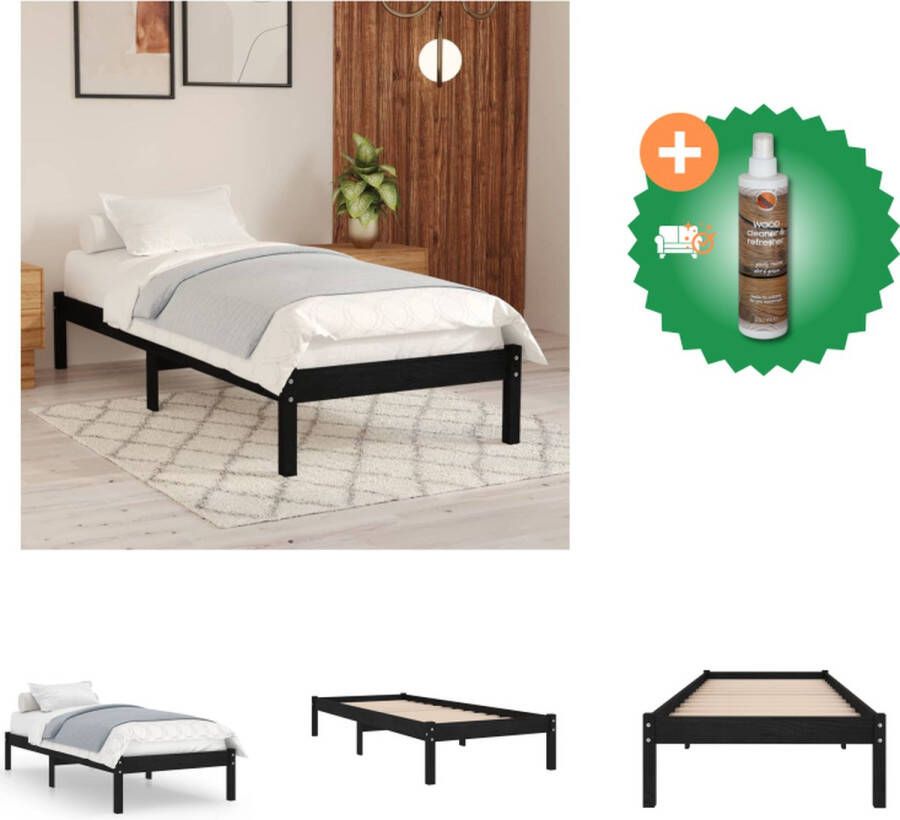 VidaXL Bedframe Klassiek Zwart 195.5 x 81 x 100 cm Geschikt voor 75 x 190 cm Matras Massief Grenenhout Bed Inclusief Houtreiniger en verfrisser