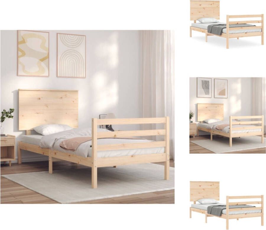 VidaXL Bedframe Massief Grenenhout 90x200 cm Multiplex Lattenbodem Functioneel Hoofd- en Voeteneinde Bed