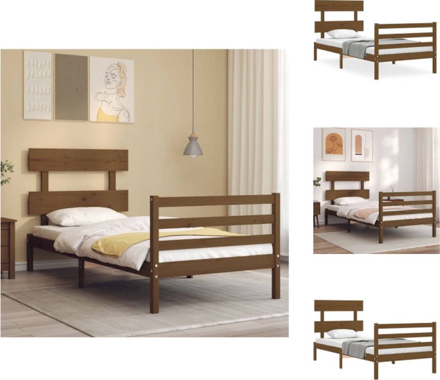 VidaXL Bedframe Massief Grenenhout Bed Afmeting- 205.5 x 105.5 x 81 cm Kleur- Honingbruin Bed