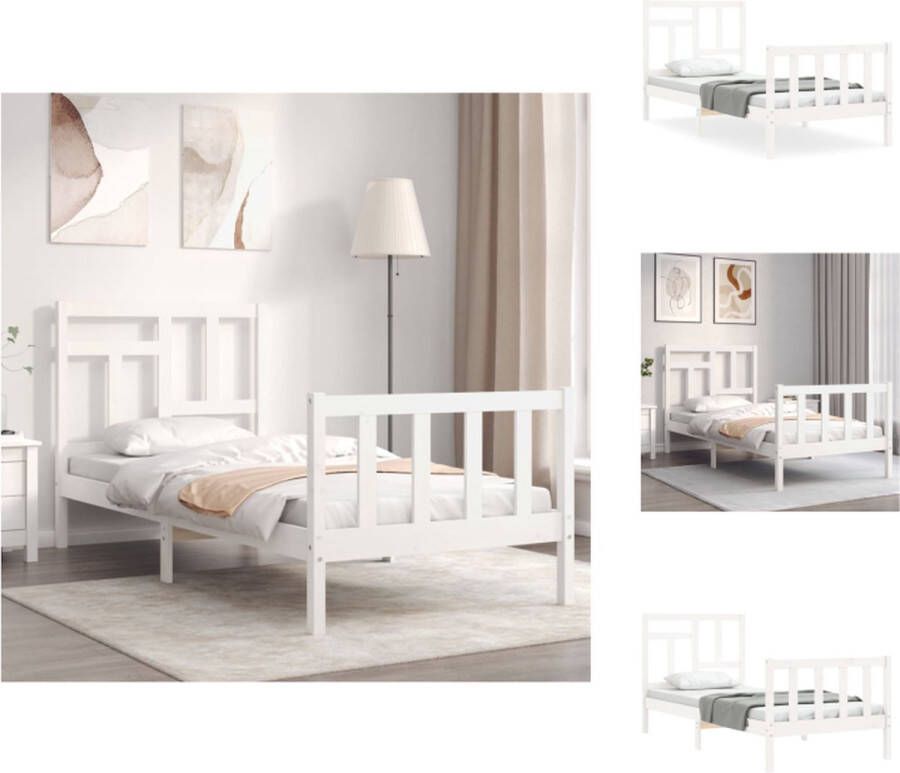 VidaXL Bedframe Massief Grenenhout Bed Afmeting- 205.5 x 95.5 x 100 cm Ken- Multiplex lattenbodem Kleur- wit Montage vereist Bed