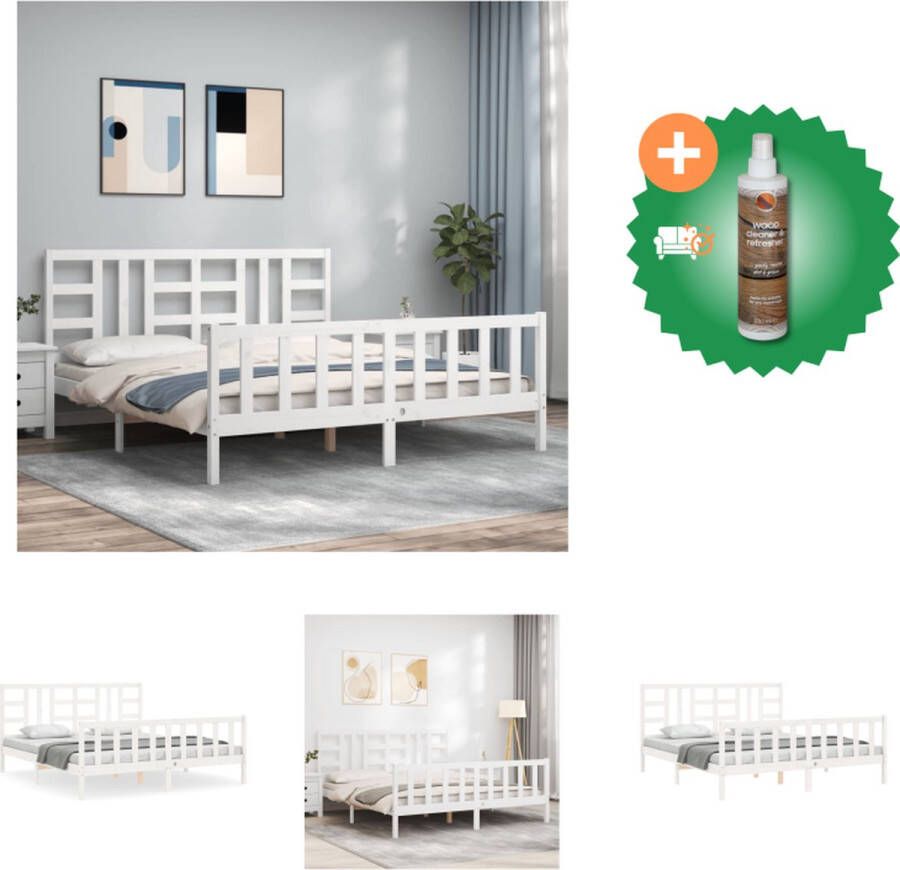 VidaXL Bed Grenenhout Massief Wit 205.5 x 185.5 x 100 cm Functioneel hoofd- en voeteneinde Bed Inclusief Houtreiniger en verfrisser - Foto 3