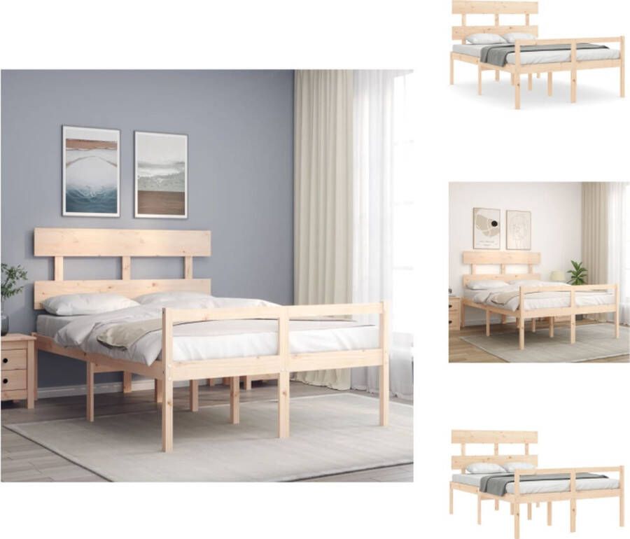 VidaXL Bedframe Massief Grenenhout Bedframe Afmeting- 205.5 x 145.5 x 81 cm Ken- Multiplex lattenbodem Bed - Foto 2
