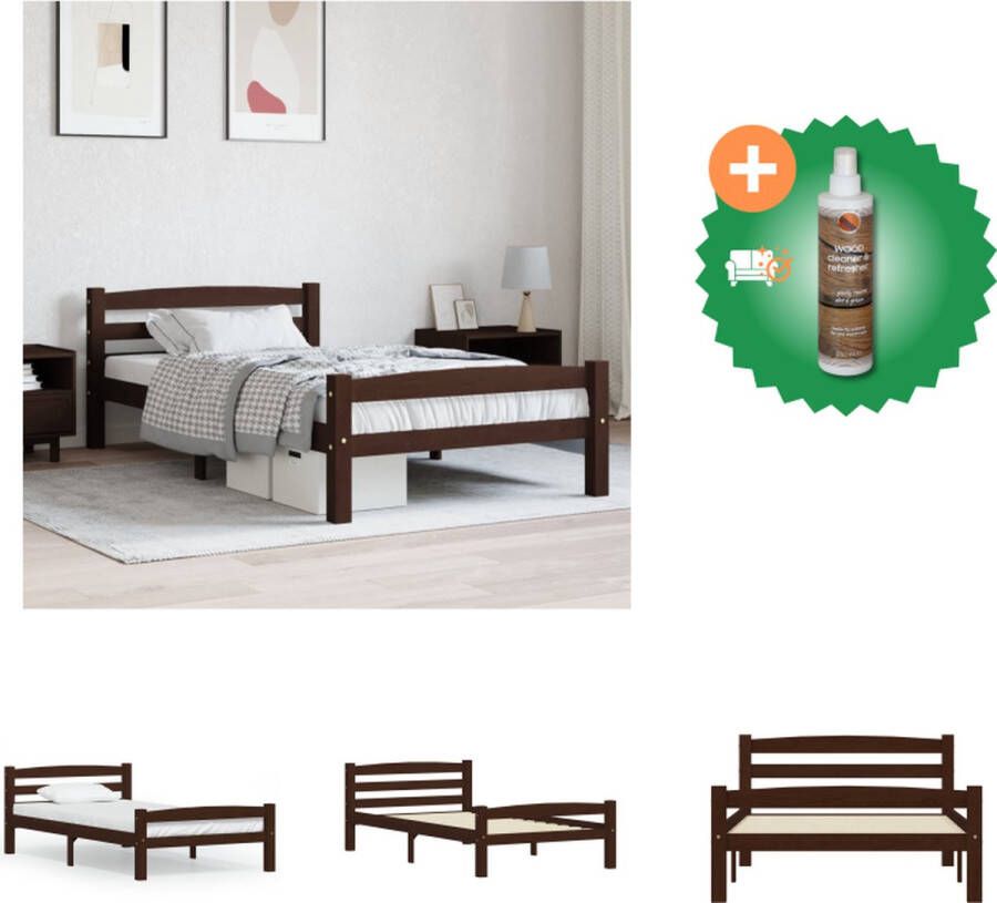 VidaXL Massief Grenenhouten Bedframe Donkerbruin 206 x 106 x 50 cm Geschikt voor 100 x 200 cm Matras Bed Inclusief Houtreiniger en verfrisser - Foto 2