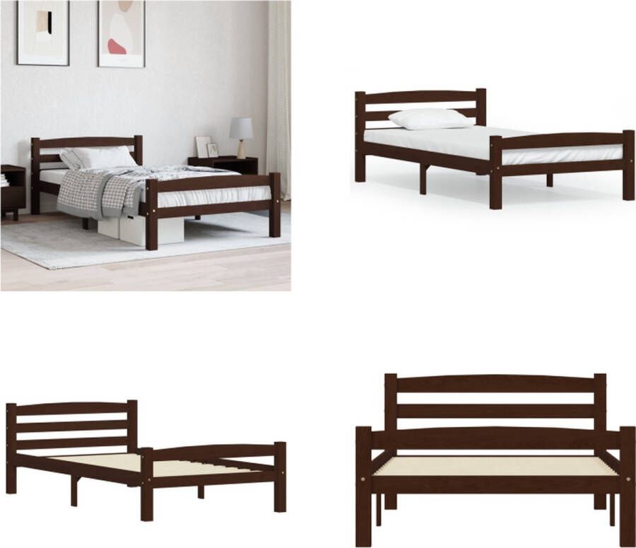 VidaXL Bedframe massief grenenhout donkerbruin 100x200 cm Bedframe Bed Frame Bed Frames - Foto 2