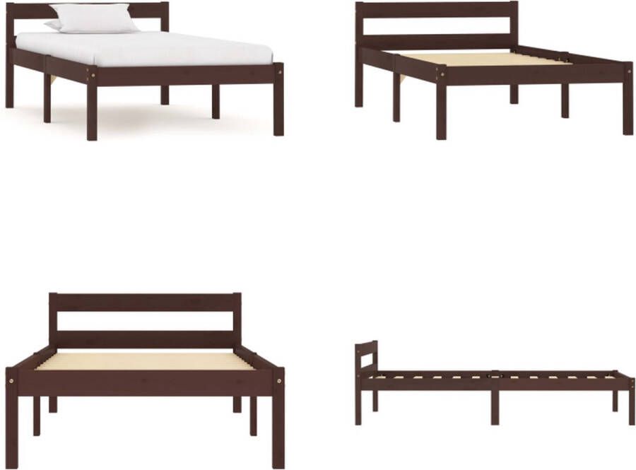 VidaXL Bedframe massief grenenhout donkerbruin 100x200 cm Bedframe Bed Frame Bed Frames - Foto 2