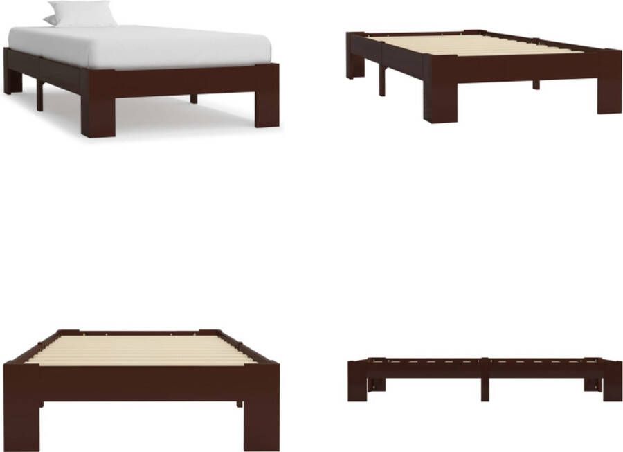 VidaXL Bedframe massief grenenhout donkerbruin 100x200 cm Bedframe Bedframes Bed Bedden