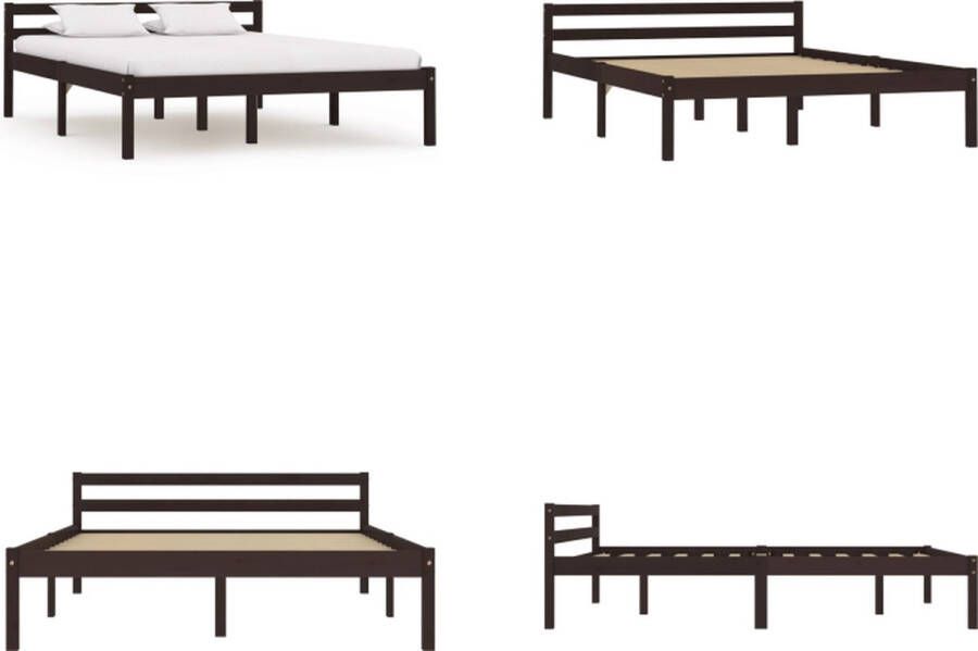 VidaXL Bedframe massief grenenhout donkerbruin 120x200 cm Bedframe Bedframes Bed Frame Bed Frames
