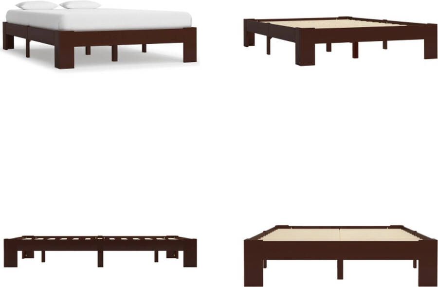 VidaXL Bedframe massief grenenhout donkerbruin 140x200 cm Bed Bedden Slaapkamermeubel Bedframe