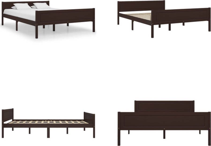 VidaXL Bedframe massief grenenhout donkerbruin 140x200 cm Bedframe Bed Frame Bed Frames - Foto 3