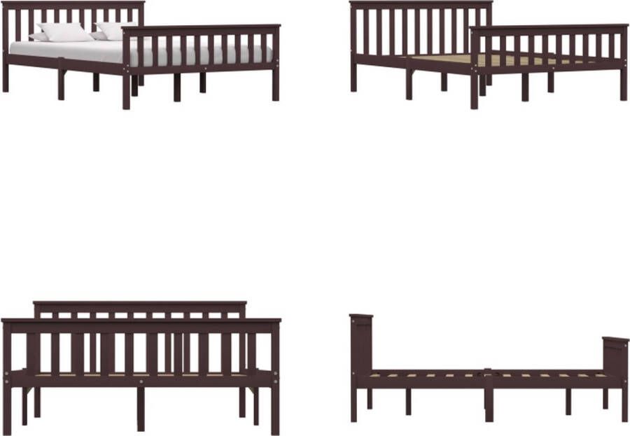 VidaXL Bedframe massief grenenhout donkerbruin 140x200 cm Bedframe Bedframes Bed Frame Bed Frames - Foto 2