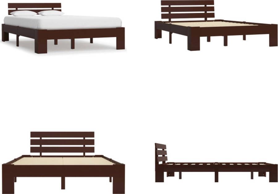 VidaXL Bedframe massief grenenhout donkerbruin 140x200 cm Bedframe Bedframes Bed Frame Bed Frames - Foto 2
