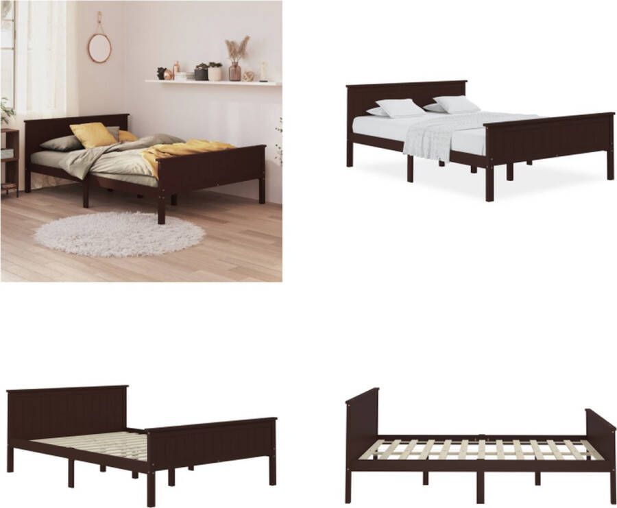 VidaXL Bedframe massief grenenhout donkerbruin 140x200 cm Bedframe Bedframes Houten Bedframe Bed