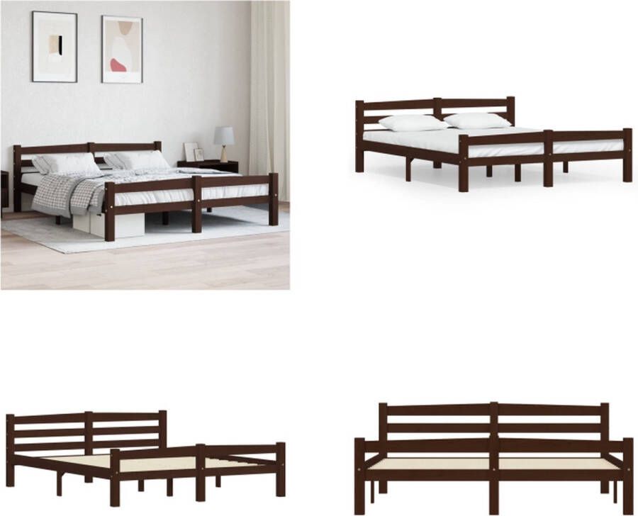 vidaXL Bedframe massief grenenhout donkerbruin 160x200 cm Bedframe Bed Frame Bed Frames